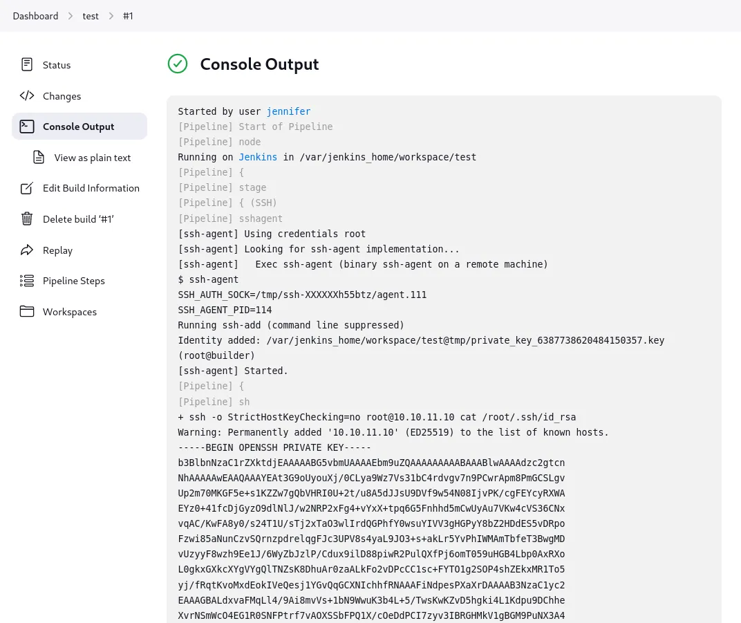 SSH key in Build Console Output