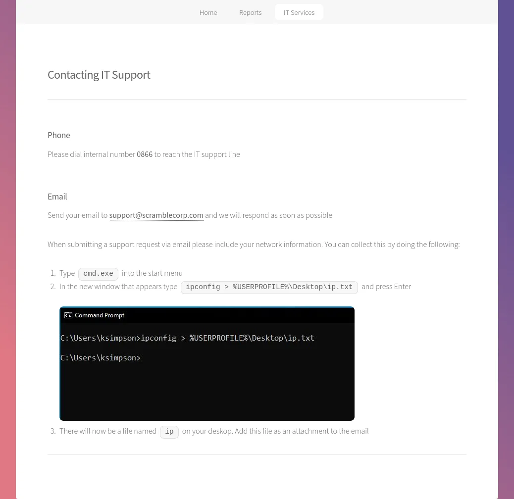 contacting IT support page