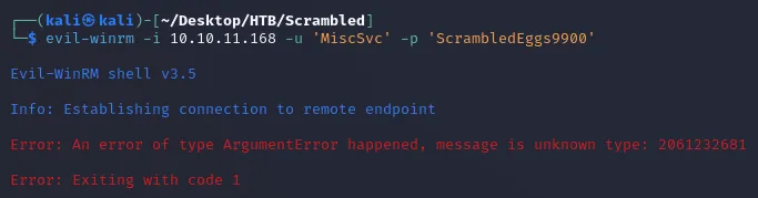 evil-winrm error