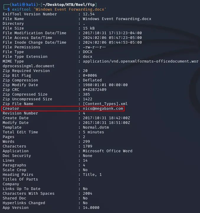 exiftool Windows Event Forwarding DOCX