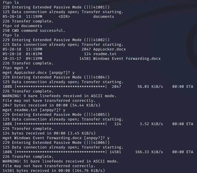 FTP download documents