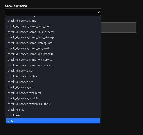 nagios XI Check command dropdown