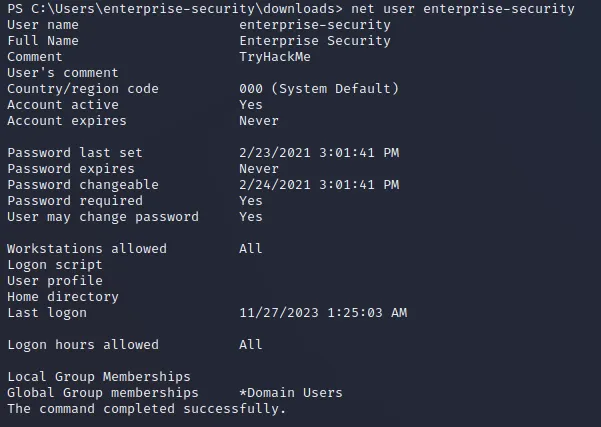 net user enterprise-security
