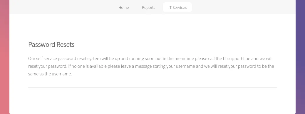 password resets page