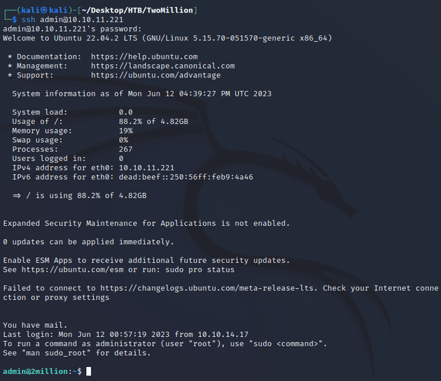 admin ssh login