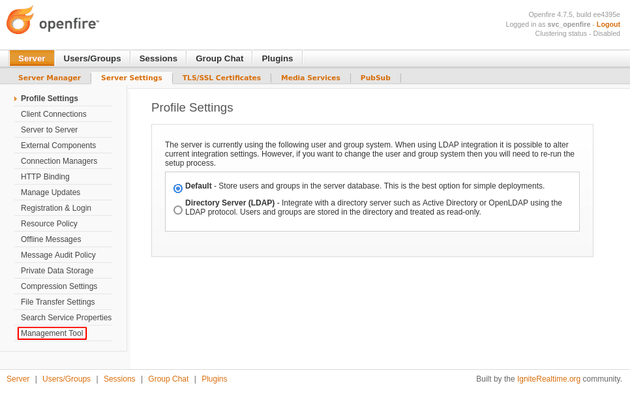 openfire settings management tool