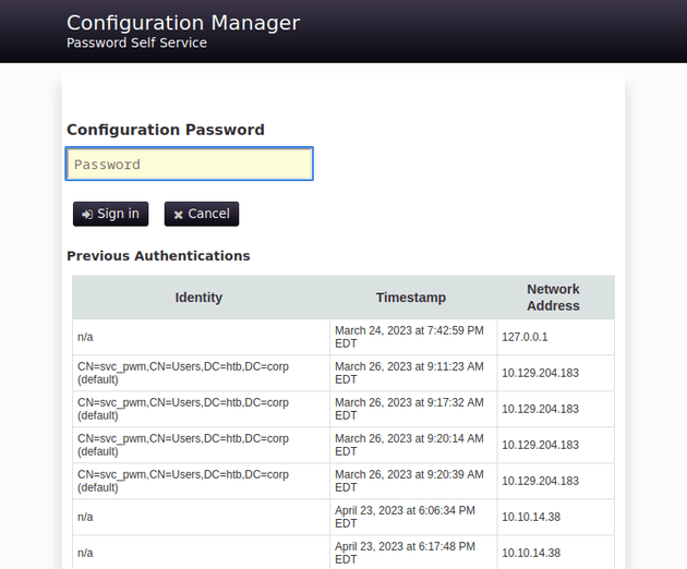 config manager password