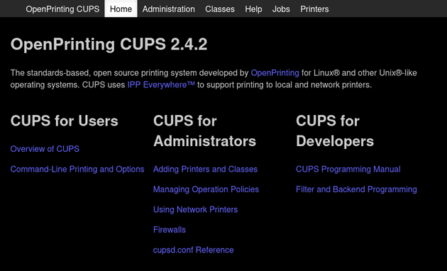 CUPS GUI home page