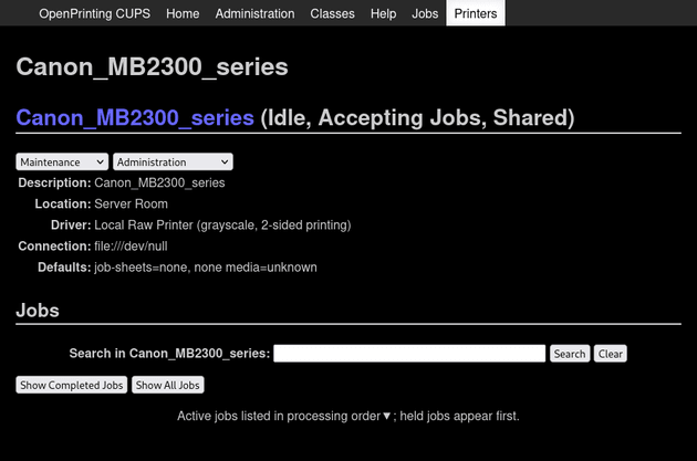 CUPS GUI Canon_MB2300_series printer