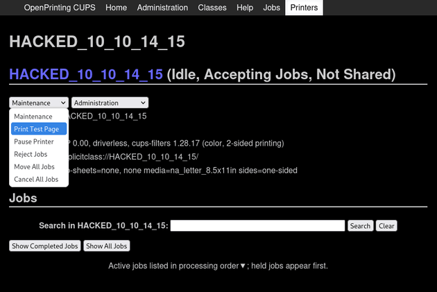 CUPS GUI Print Test Page