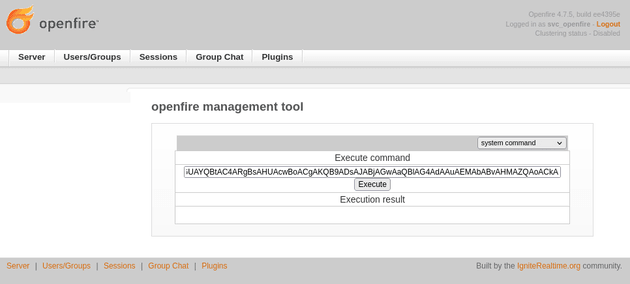 openfire management tool system command send shell