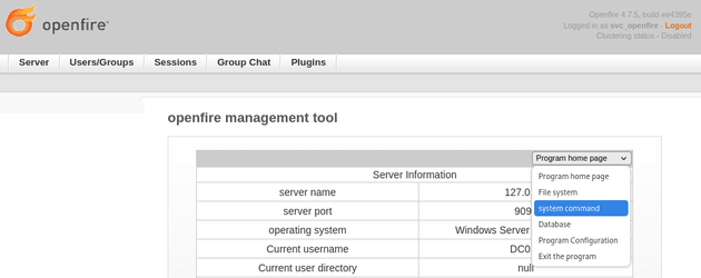 openfire management tool system command