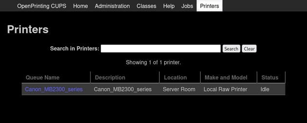 CUPS GUI printers page