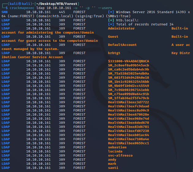 crackmapexec enumerate users