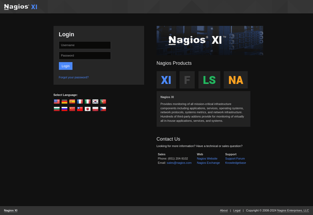 nagios XI login page