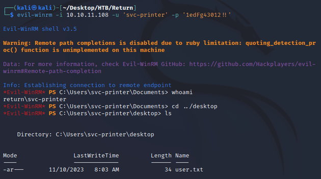 evil-winrm svc-printer