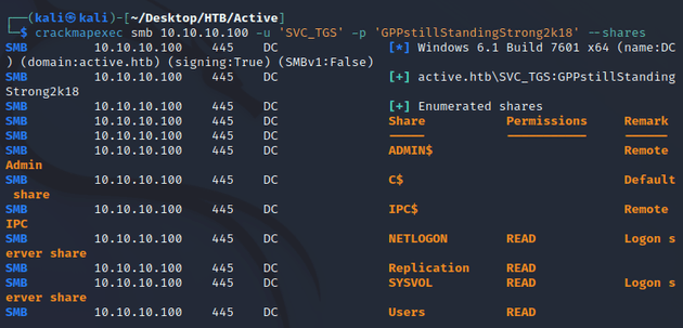 crackmapexec authenticated list smb shares