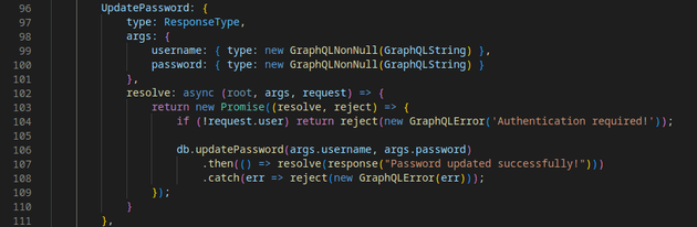 UpdatePassword mutation resolver function