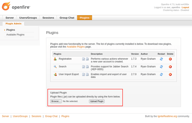 openfire plugins page