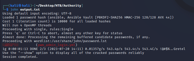 cracked ansible-vault password