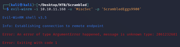 evil-winrm error