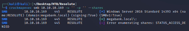 crackmapexec attempt to list shared