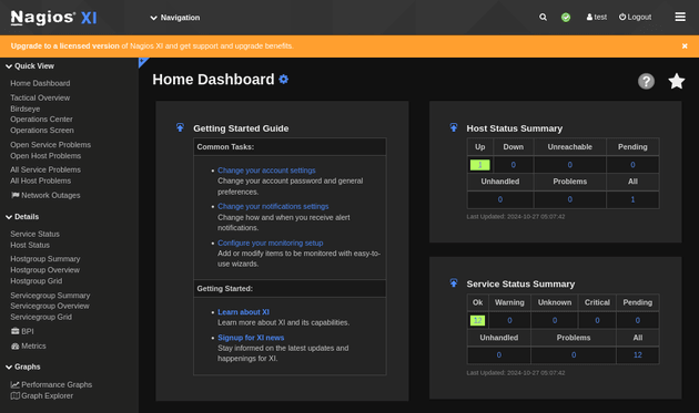 nagios XI test dashboard