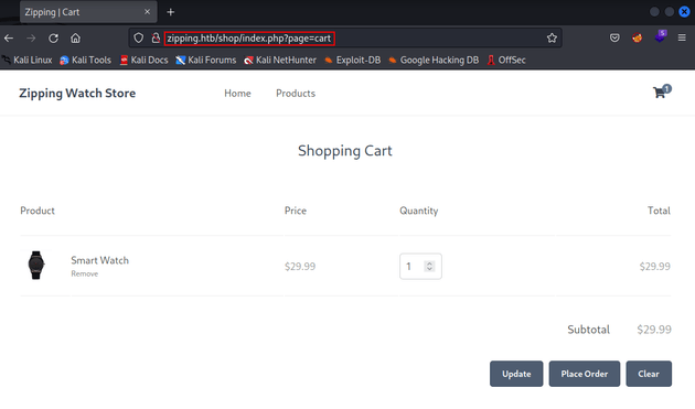 cart page