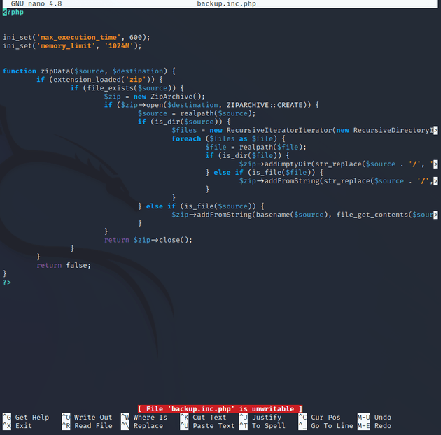 nano backup.inc.php unwritable