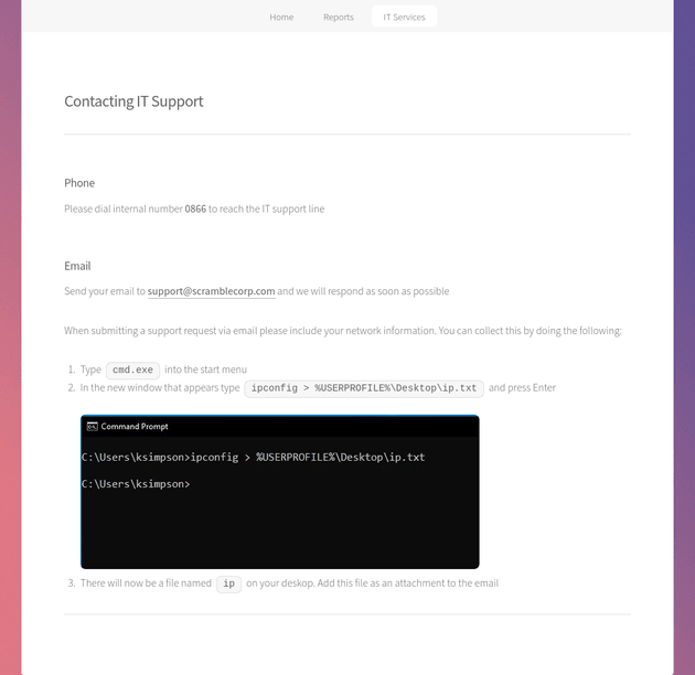 contacting IT support page